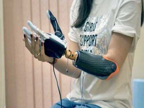 Robotic limb, Girl use Stock Video Pond5