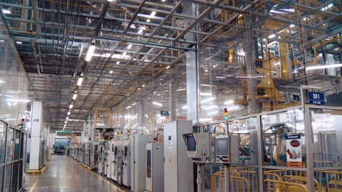 Robotic line for assembling cars Stock Footage 92197585