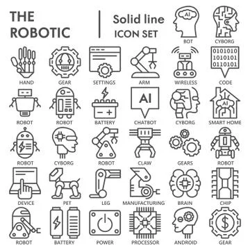 Robotic line icon set, automatic technology symbols collection or sketches Stock Illustration