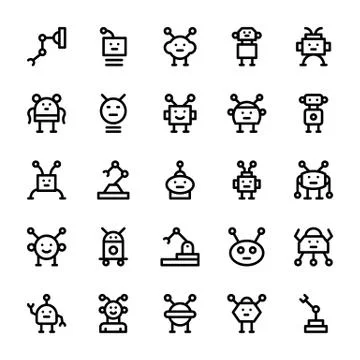 Robotic Line Icons Stock Illustration