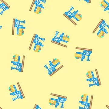 Robotic loader robot harvests vector seamless pattern Stock Illustration
