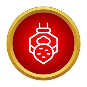 Robotic machine arm raising a radish icon within a red circle Stock Illustration