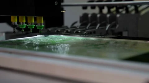 A robotic machine produces electronic circuit boards in close-up. The machine Stock-Footage 152751445