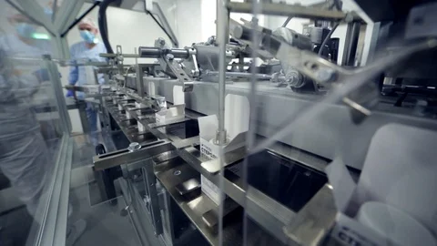 Robotic machine signed boxes of drugs Vídeo Stock 98422341