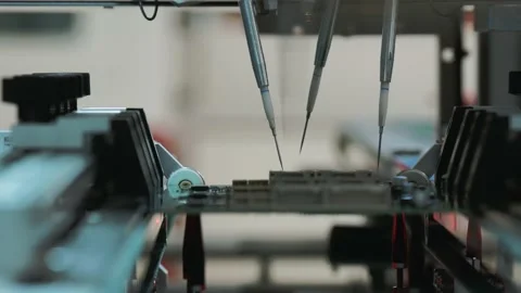 Robotic Machine Testing Circuit Boards for Serviceability Stock Footage 91993106