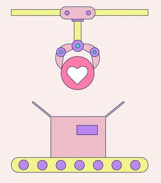 Robotic manipulators packing likes in boxes Illustrazione stock