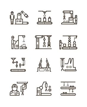 Robotic manufacturing assembly lines and automatic conveyor with manipulators イラスト素材