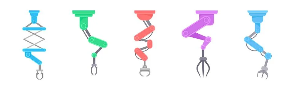 Robotic Mechanical Programmable Arm with Joints for Industrial Assembly Stock Illustration