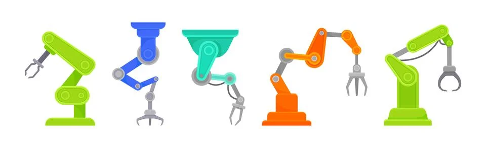 Robotic Mechanical Programmable Arm with Joints for Industrial Assembly Illustrazione stock