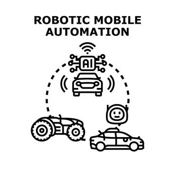 Robotic mobile automation technology concept with autonomous vehicles Stock Illustration