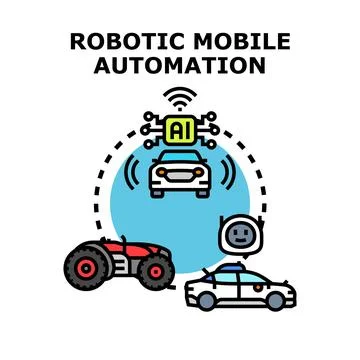 Robotic mobile automation technology concept with autonomous vehicles Stock Illustration