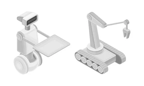 Robotic objects set. Artificial Intelligence, hi-tech technology isometric 스톡 일러스트