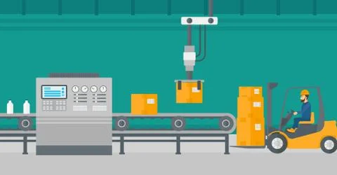 Robotic packaging production line. Stock Illustration