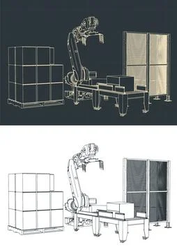 Robotic palletizing line drawings Illustrazione stock