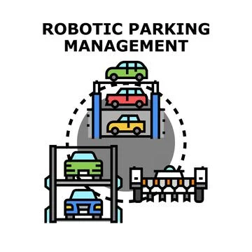 Robotic parking management optimizing urban space concept Stock Illustration