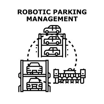 Robotic parking management optimizing urban space concept Stock Illustration