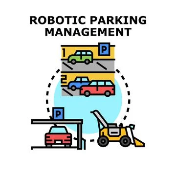 Robotic parking management system operating cars smart Stock Illustration