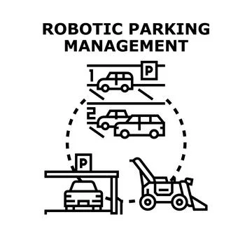 Robotic parking management system operating cars smart Stock Illustration