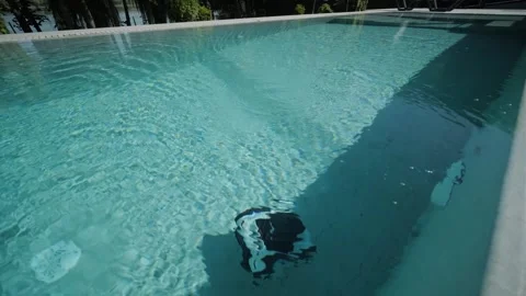 Robotic Pool Cleaner in Outdoor Pool Stock Footage 318748559