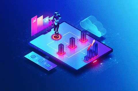 Robotic Process Automation Concept - RPA - SaaS Cloud-Based Software Solution Stockillustratie