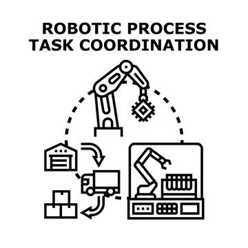 Robotic process automation coordinating smart factory tasks Stock Illustration