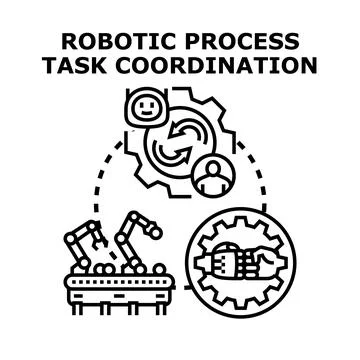 Robotic process automation coordinating tasks and human interaction Illustrazione stock