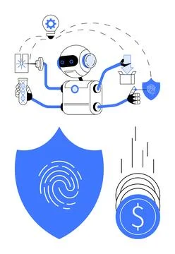 Robotic Process Automation Enhancing Cybersecurity and Financial Efficiency.. Stock Illustration