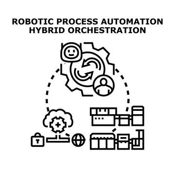 Robotic process automation hybrid orchestration concept 스톡 일러스트