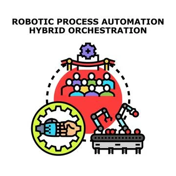 Robotic process automation hybrid orchestration vector concept Stock Illustration