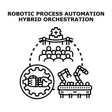Robotic process automation hybrid orchestration vector concept Stock Illustration