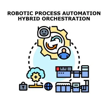 Robotic process automation hybrid orchestration concept Stock Illustration
