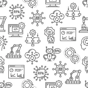 Robotic process automation line seamless patters Stock Illustration