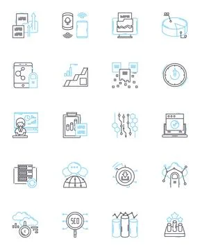 Robotic Process Automation linear icons set. Automation, Efficiency, Artificial 스톡 일러스트