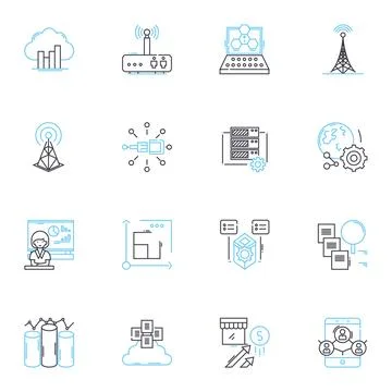 Robotic Process Automation linear icons set. Automation, Efficiency, Artificial Illustrazione stock