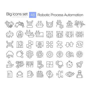 Robotic process automation linear icons set イラスト素材