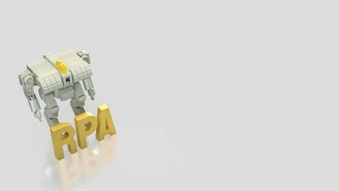 Robotic Process Automation Technology Concept with Industrial Robot 3d render 库存插图