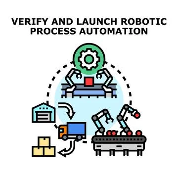 Robotic process automation verifying and launching for efficient production Stock Illustration