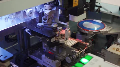 Robotic process of installing components, LED diodes on LED board. High-tech Stock Footage 315051914