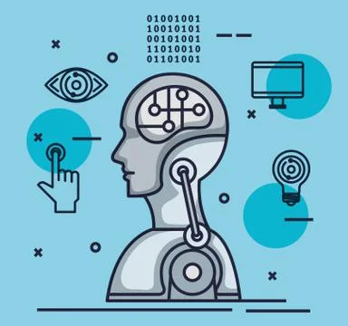 Robotic profile artificial intelligence icons Stock Illustration