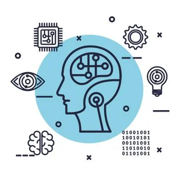 Robotic profile artificial intelligence icons Stock Illustration