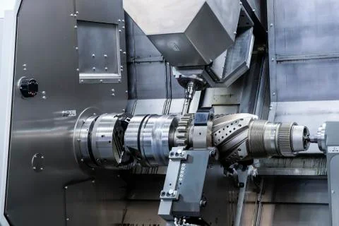 Robotic programmed robot arm. Industrial exhibition of machine tools. Foto stock