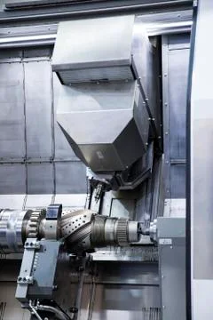 Robotic programmed robot arm. Industrial exhibition of machine tools. Foto stock