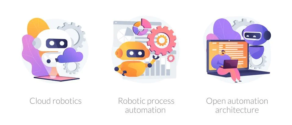 Robotic programmes development vector concept metaphors Stock Illustration