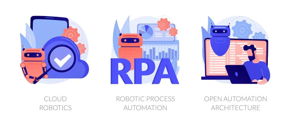 Robotic programmes development vector concept metaphors Иллюстрация