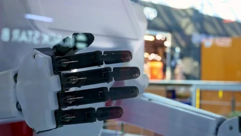 Robotic prostheses. The future belongs to robots. A white part of the robot's Stock Footage 157455901