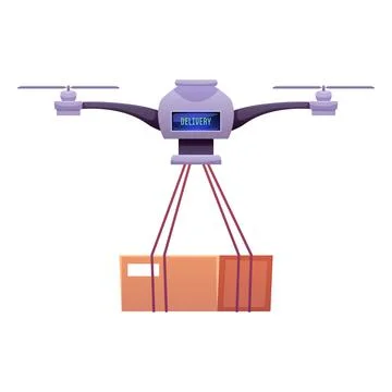 Robotic quadcopter delivers post package, cartoon drone robot carrying cargo Stock Illustration