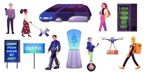 Robotic quadcopter delivers post package to the man in virtual reality glasses Stock Illustration