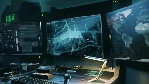 Robotic satellite searching program finds the location of an enemy military base Stock Footage 278467967