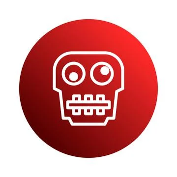 Robotic skull icon on a red background, futuristic concept for digital desi.. Stock Illustration