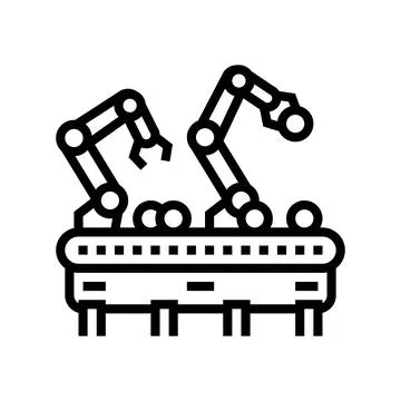 Robotic sorting system robot harvests line icon vector illustration Stock Illustration